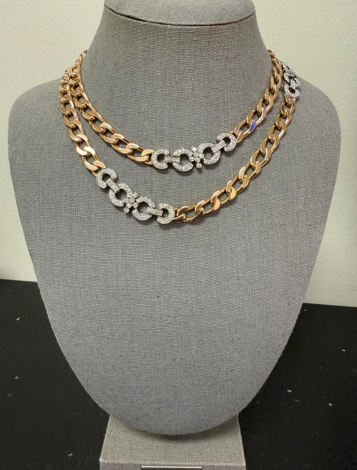 Long Necklace 33 inches 147.00 grams 18KT Rose & White Gold with Diamonds 5.30ct For Sale 5