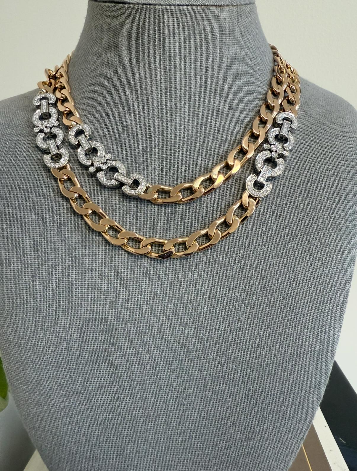 Long Necklace 33 inches 147.00 grams 18KT Rose & White Gold with Diamonds 5.30ct For Sale 6