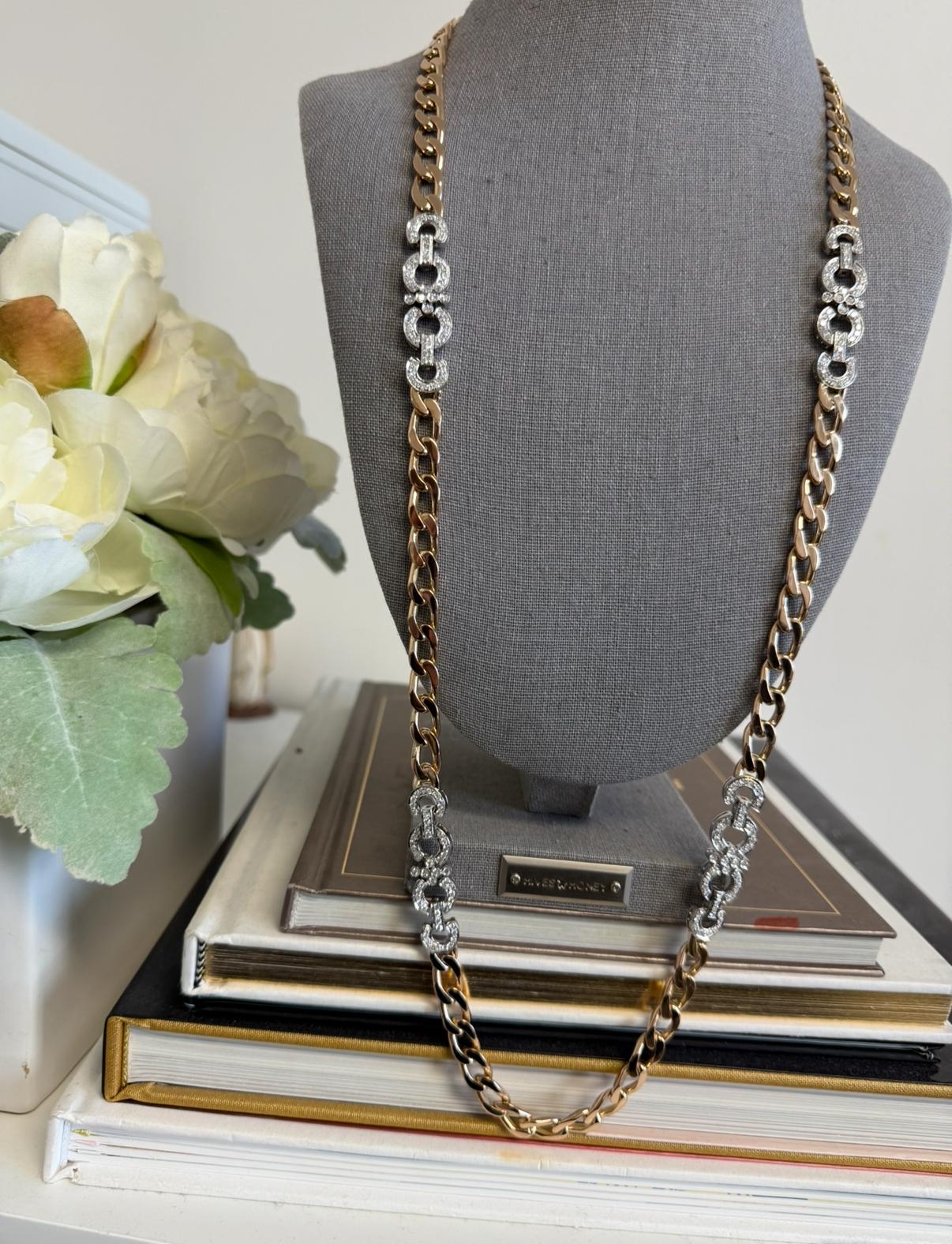 Round Cut Long Necklace 33 inches 147.00 grams 18KT Rose & White Gold with Diamonds 5.30ct For Sale