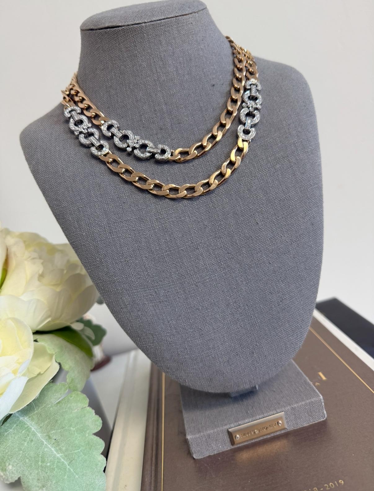 Long Necklace 33 inches 147.00 grams 18KT Rose & White Gold with Diamonds 5.30ct In Excellent Condition For Sale In Miami, FL