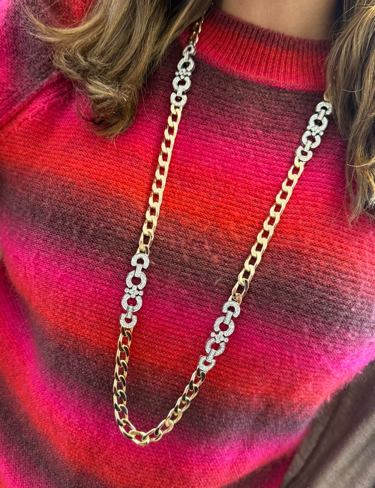 Long Necklace 33 inches 147.00 grams 18KT Rose & White Gold with Diamonds 5.30ct For Sale 3