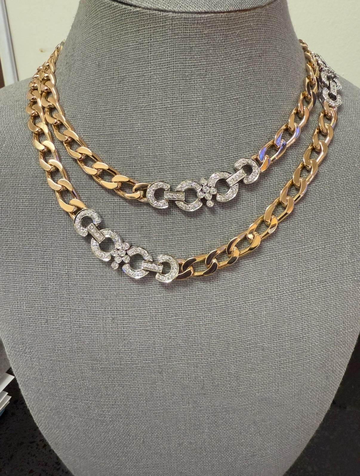 Long Necklace 33 inches 147.00 grams 18KT Rose & White Gold with Diamonds 5.30ct For Sale 4