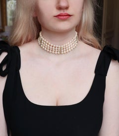 Necklace 4 Rows of Pearls and 18 Carat Yellow Gold, Diamonds 1960