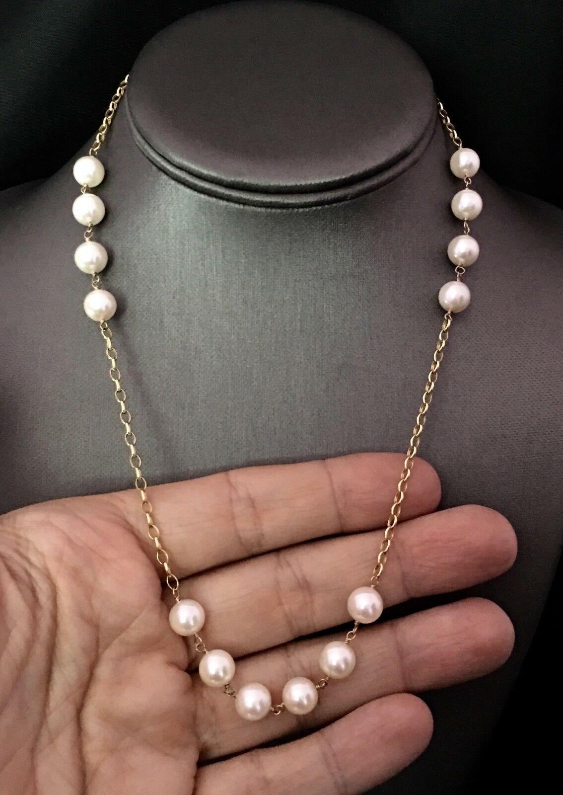 Modern Necklace Akoya Pearl 14k Gold Women Certified For Sale