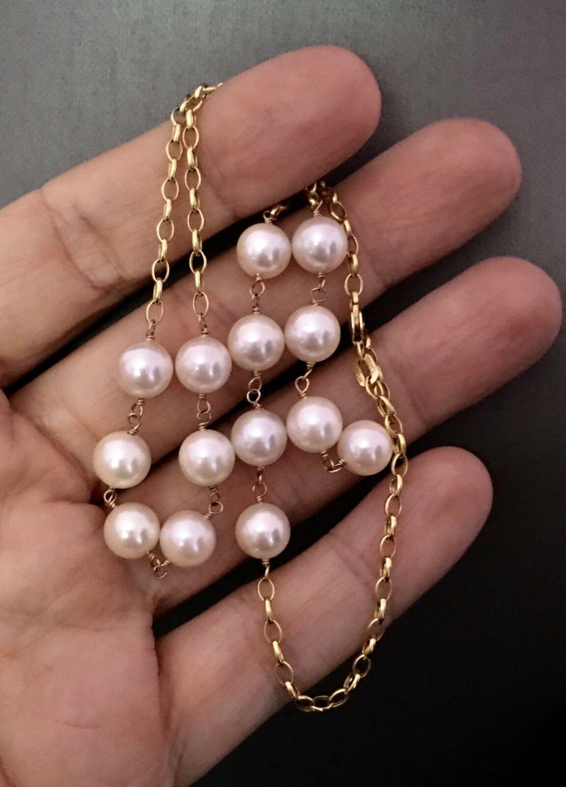 Round Cut Necklace Akoya Pearl 14k Gold Women Certified For Sale