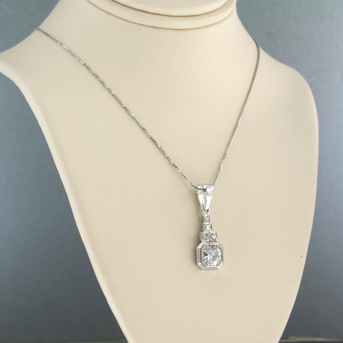 Old European Cut Necklace and ART DECO pendant set with diamonds 18k white gold For Sale