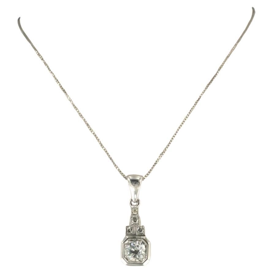 Necklace and ART DECO pendant set with diamonds 18k white gold For Sale