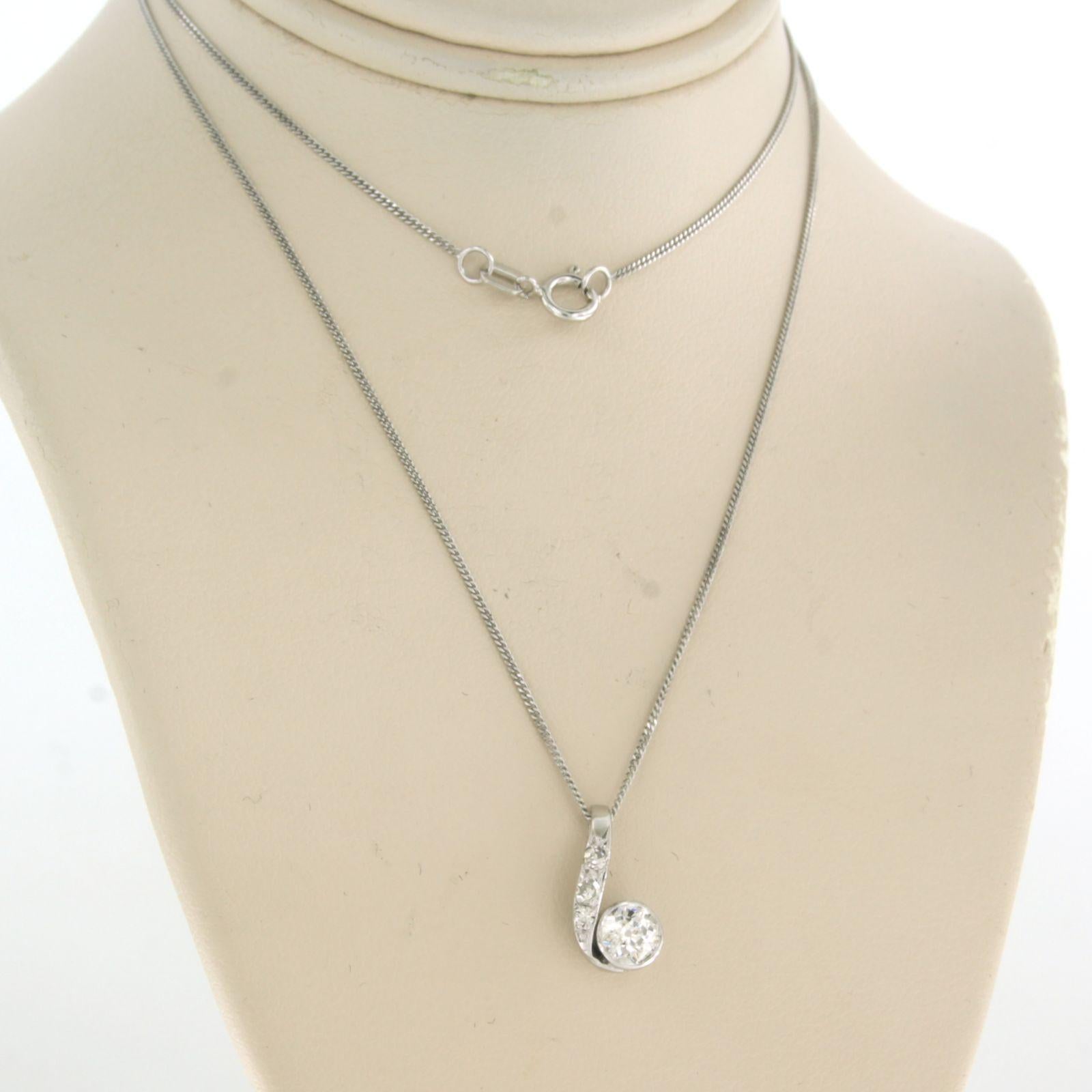 Necklace and Art Nouvea pendant with diamonds up to 0.60ct 14k white gold For Sale 1