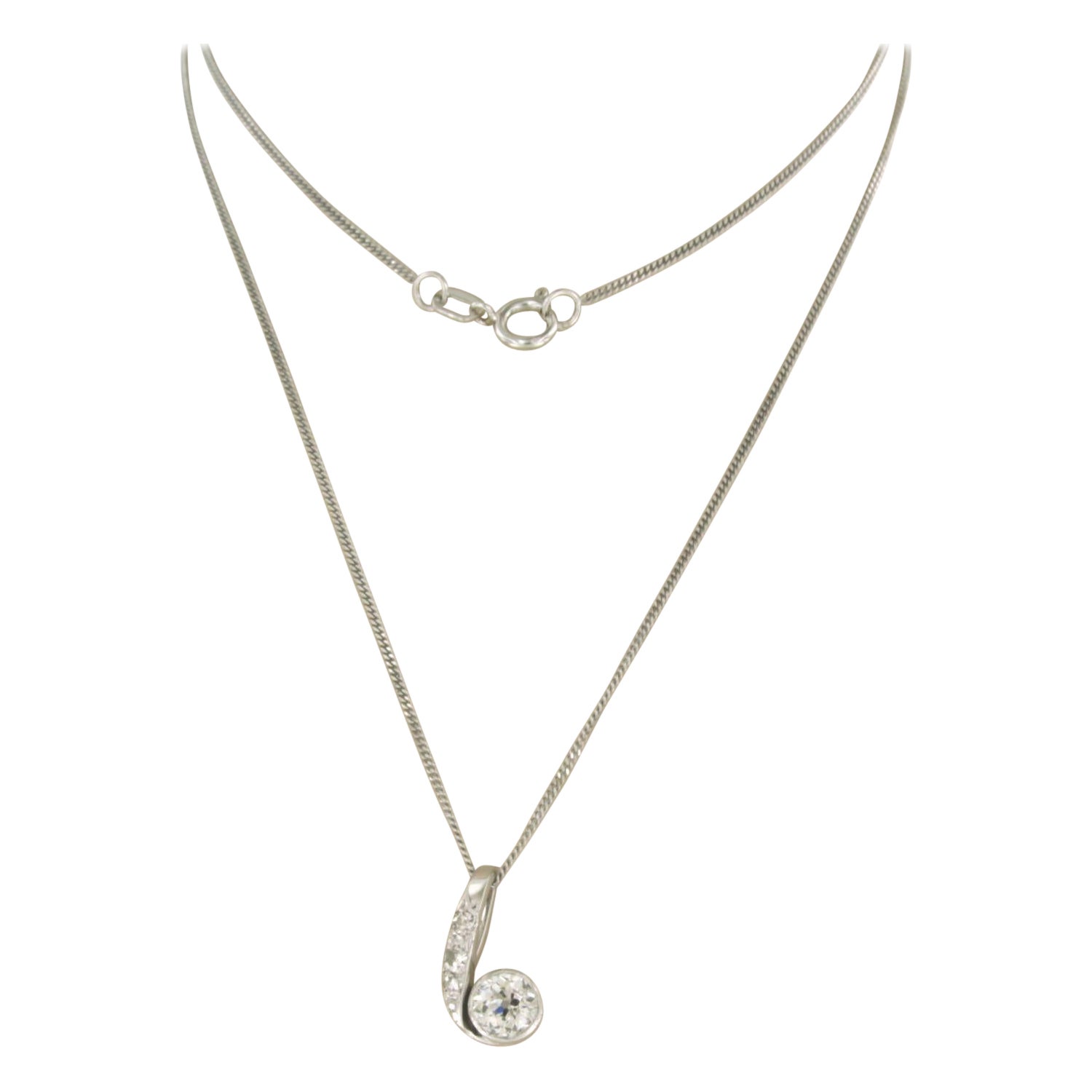 Halskette und Art Nouvea-Anhänger mit Diamanten bis zu 0,60 Karat 14k Weißgold im Angebot