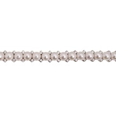 Necklace and Bracelet Set, 18k White Gold with White Diamonds and Pearls