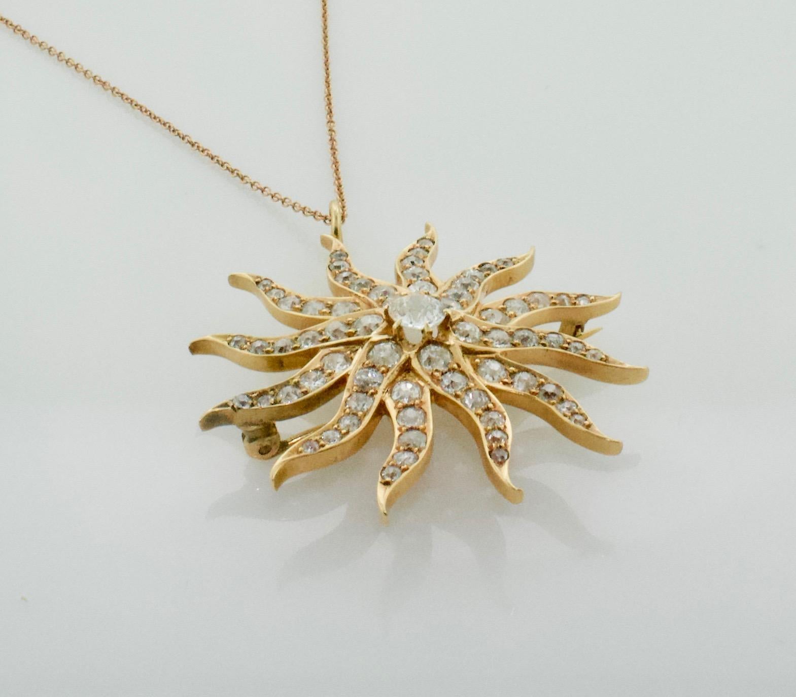 Necklace and Brooch in Yellow Gold 4.20 Carat Total Weight, circa 1910 In Excellent Condition In Wailea, HI