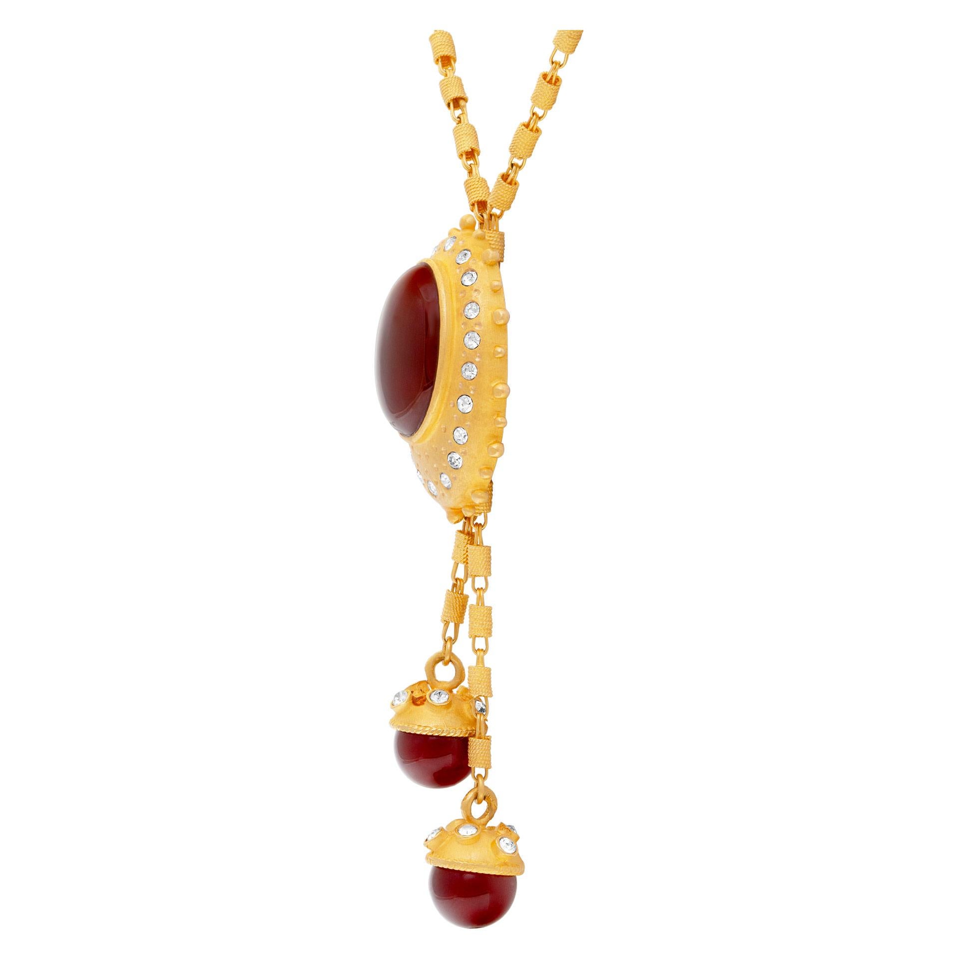 Necklace and Earrings Set in 18k with Carnelian & Diamonds In Excellent Condition In Surfside, FL