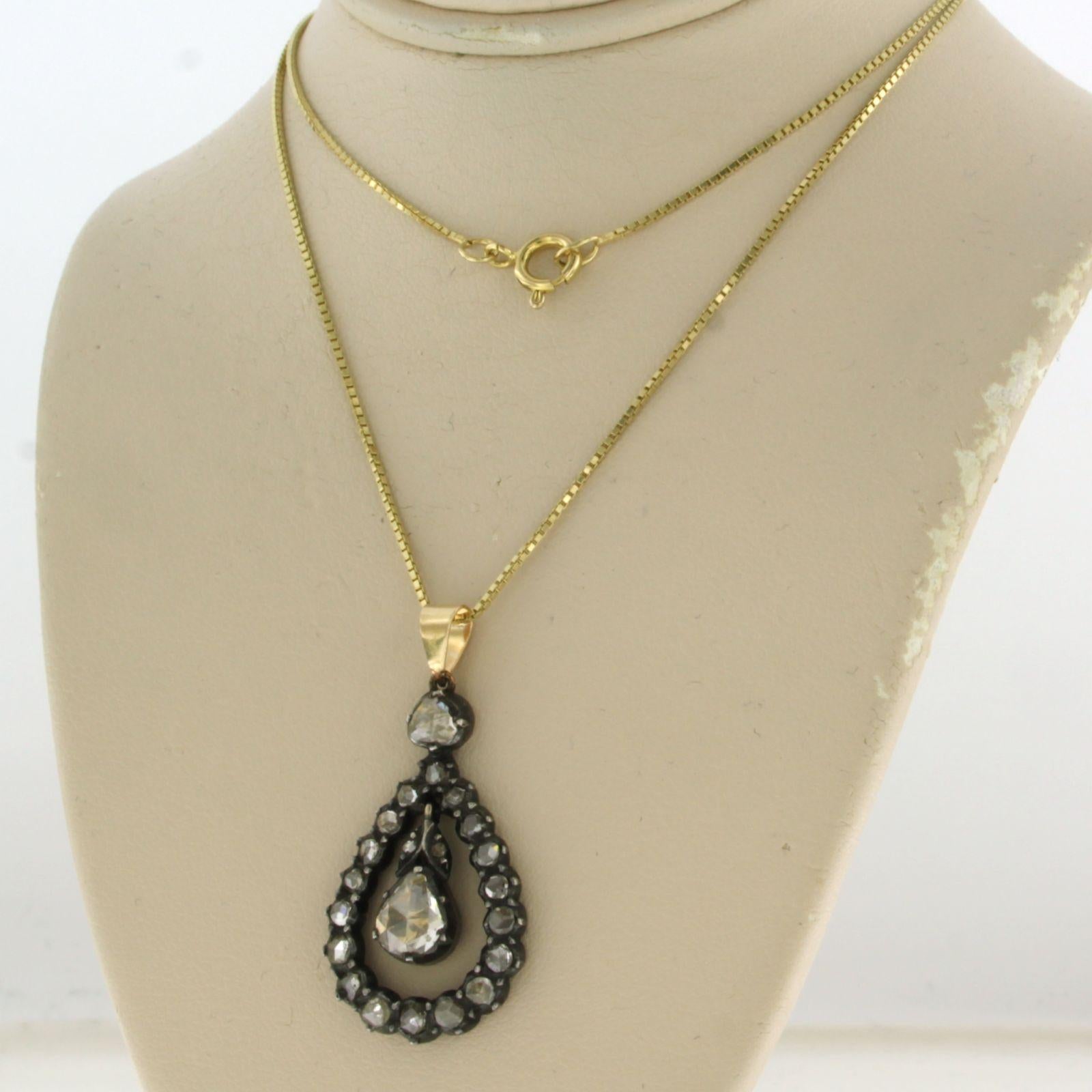 Collier et pédant avec diamants taille rose jusqu'à 1,00ct or 14k et argent Excellent état - En vente à The Hague, ZH