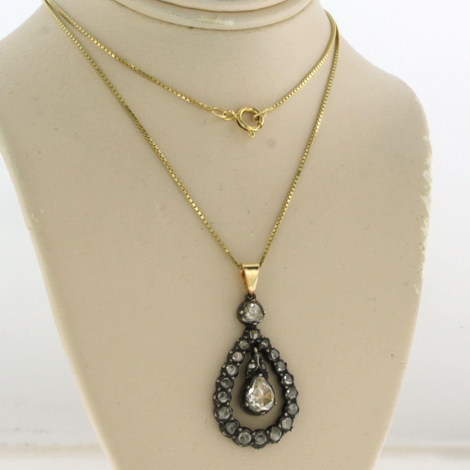 Collier et pédant avec diamants taille rose jusqu'à 1,00ct or 14k et argent Pour femmes en vente