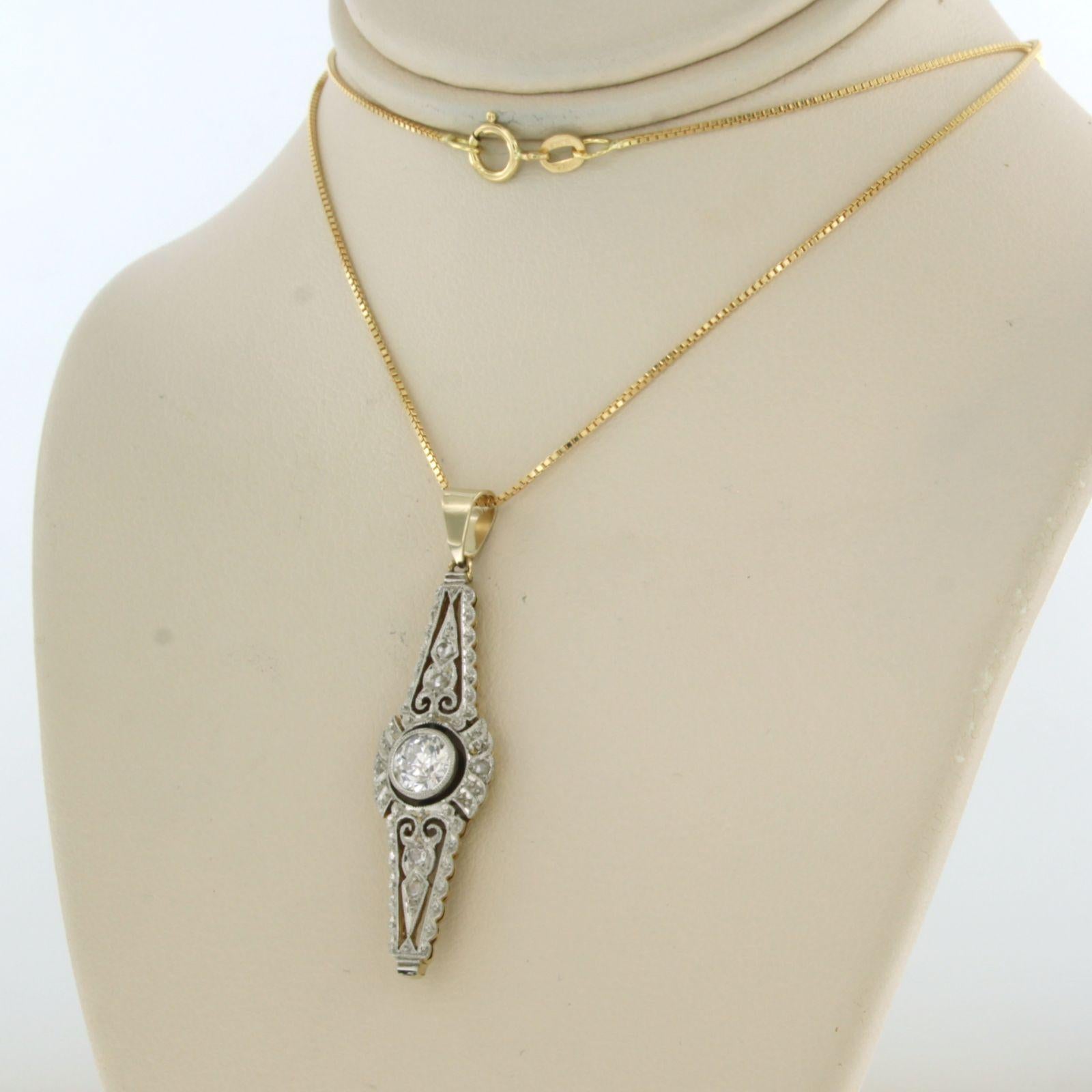 Old Mine Cut Necklace and pendant set diamonds up to 0.55ct 18k bicolour gold For Sale
