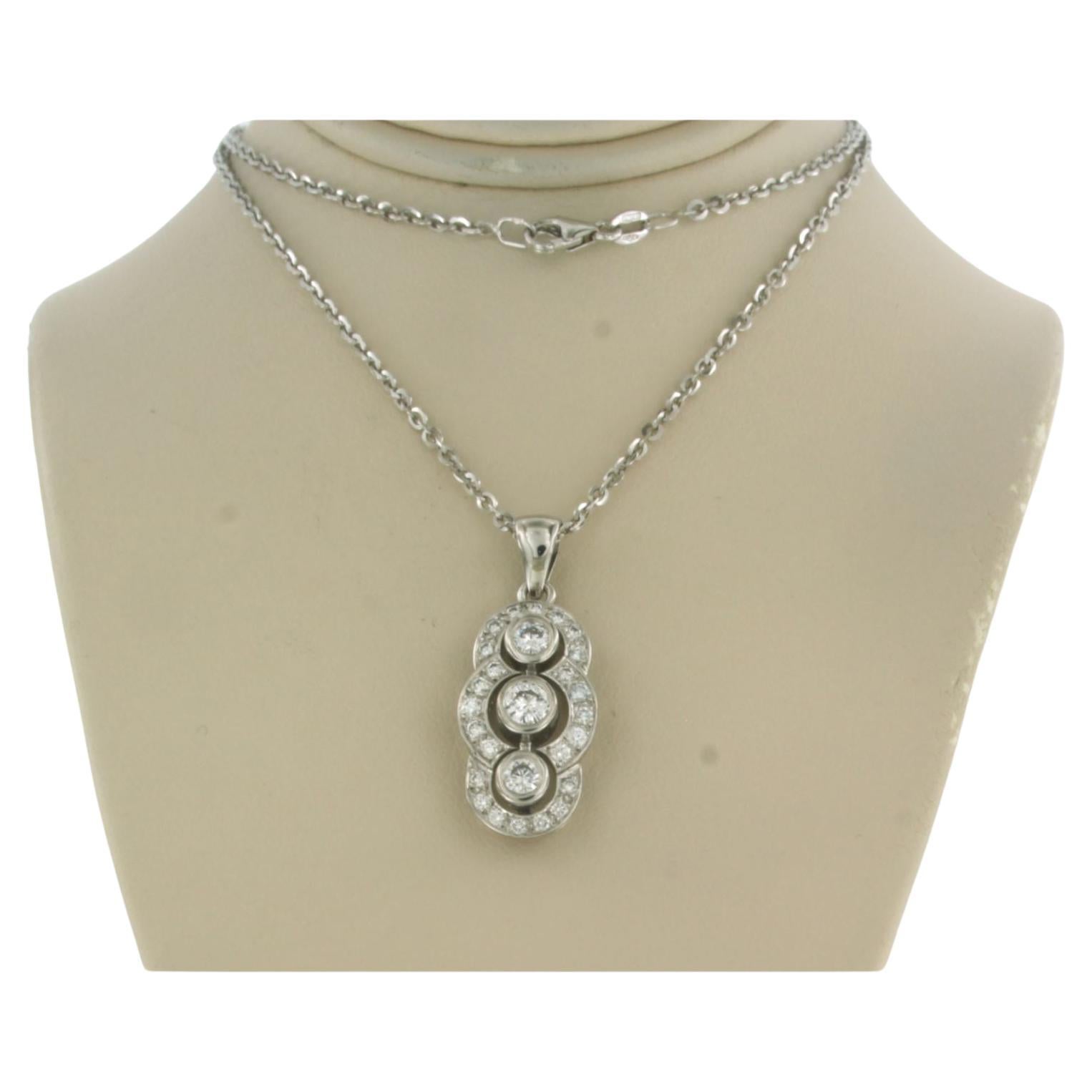 Necklace and pendant set with 0.89 ct diamonds 18k white gold For Sale