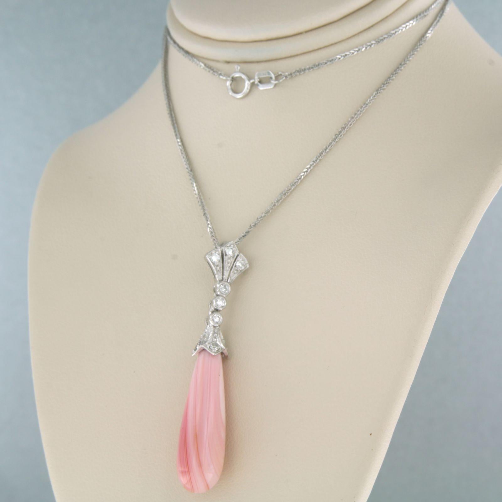 Single Cut Necklace and pendant set with agate and diamonds 14k white gold