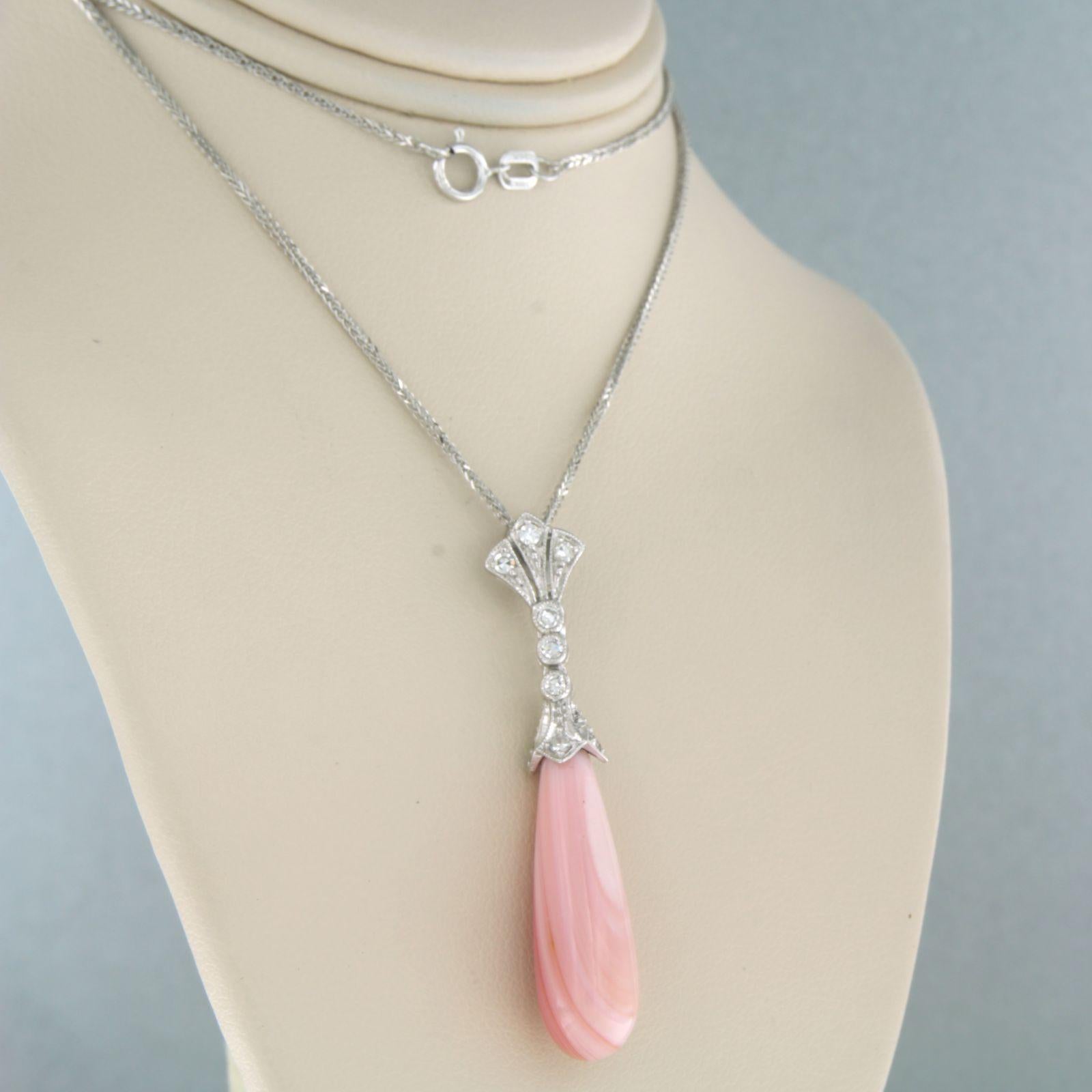 Necklace and pendant set with agate and diamonds 14k white gold In New Condition In The Hague, ZH