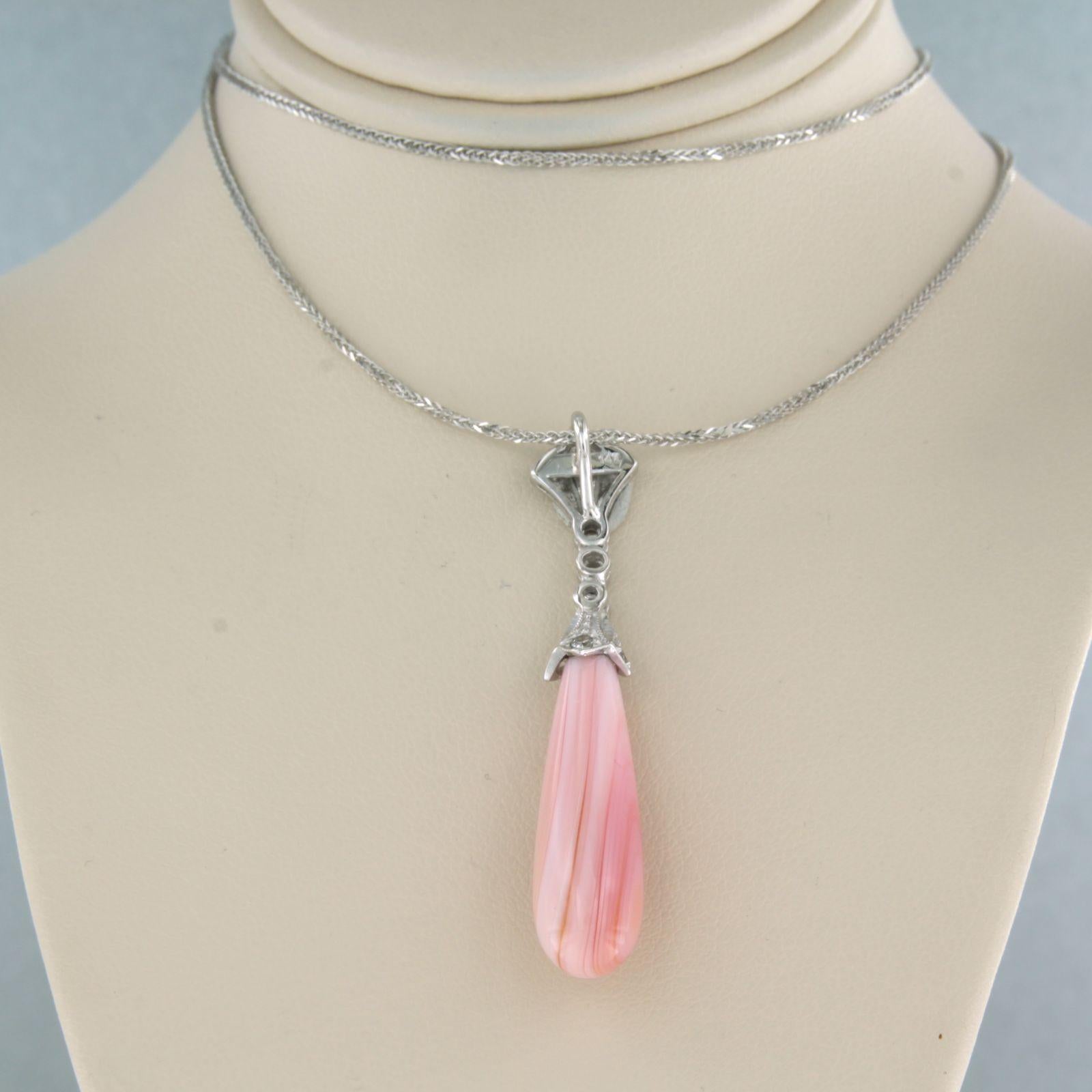 Necklace and pendant set with agate and diamonds 14k white gold 1