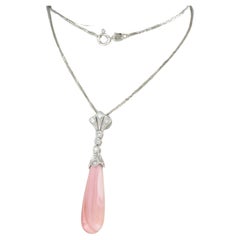 Necklace and pendant set with agate and diamonds 14k white gold
