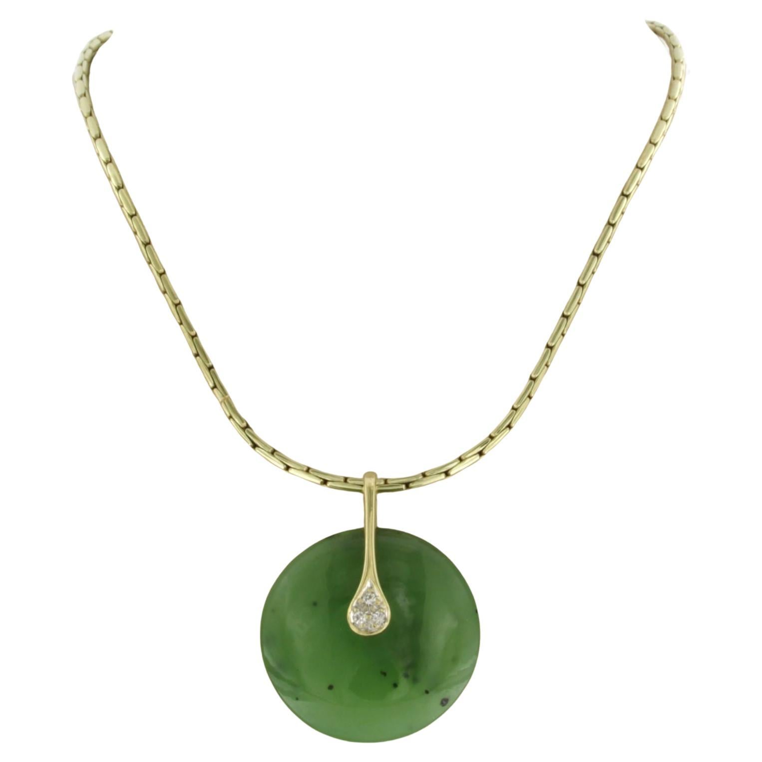 Necklace and pendant set with agate and diamonds 14k yellow gold