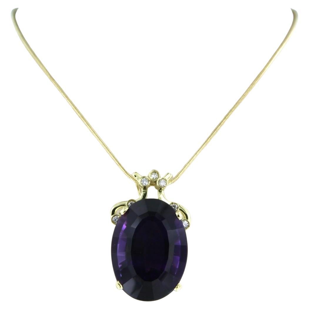 Necklace and pendant set with amethyst and diamonds 14k and 18k yellow gold
