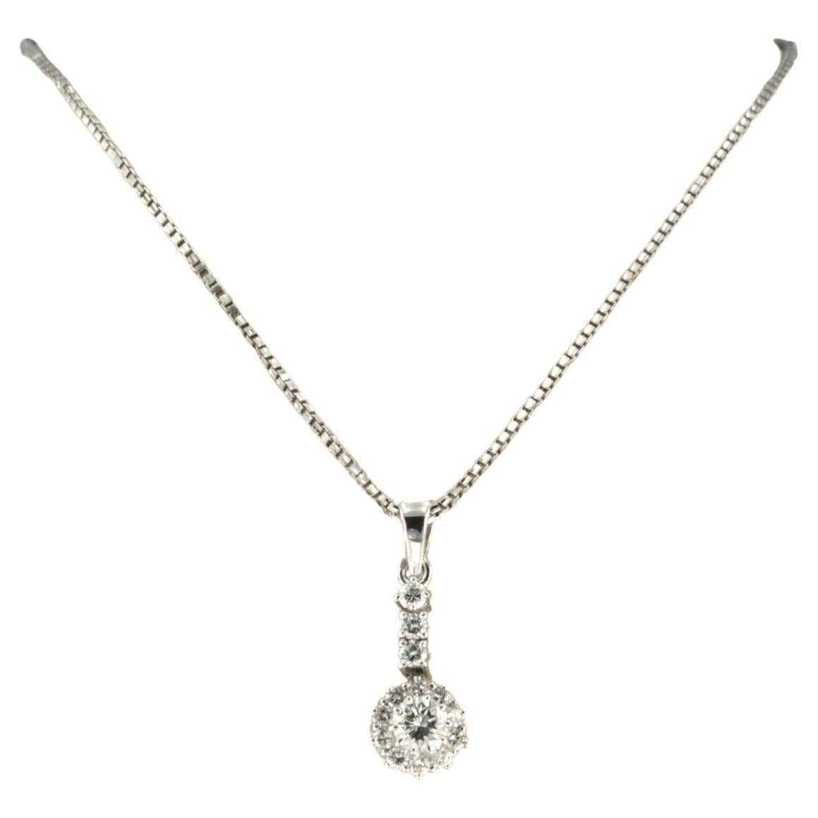 Necklace and pendant set with diamonds 14k and 18k white gold For Sale