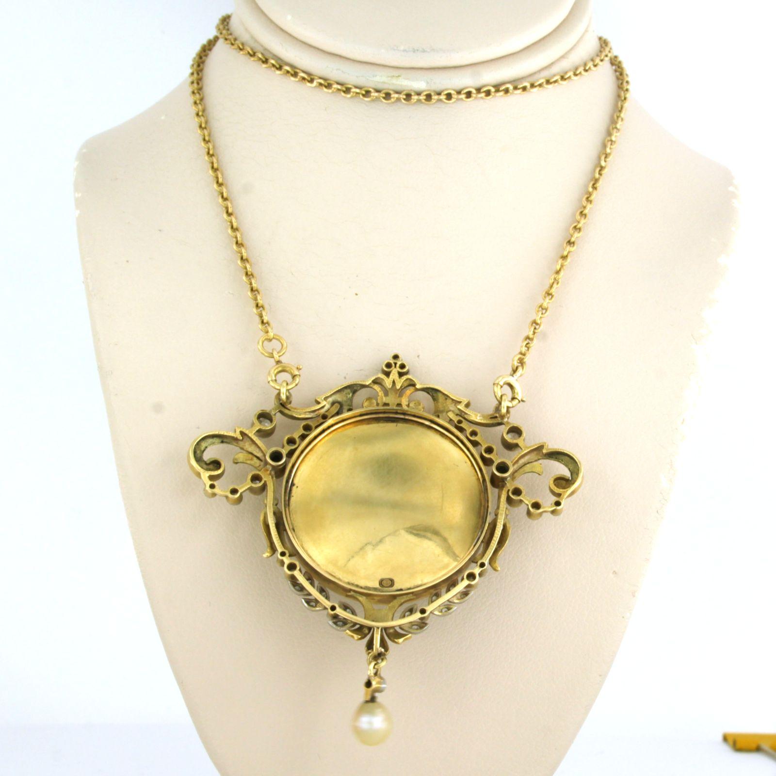 Necklace and pendant set with diamonds 14k bicolour gold For Sale at