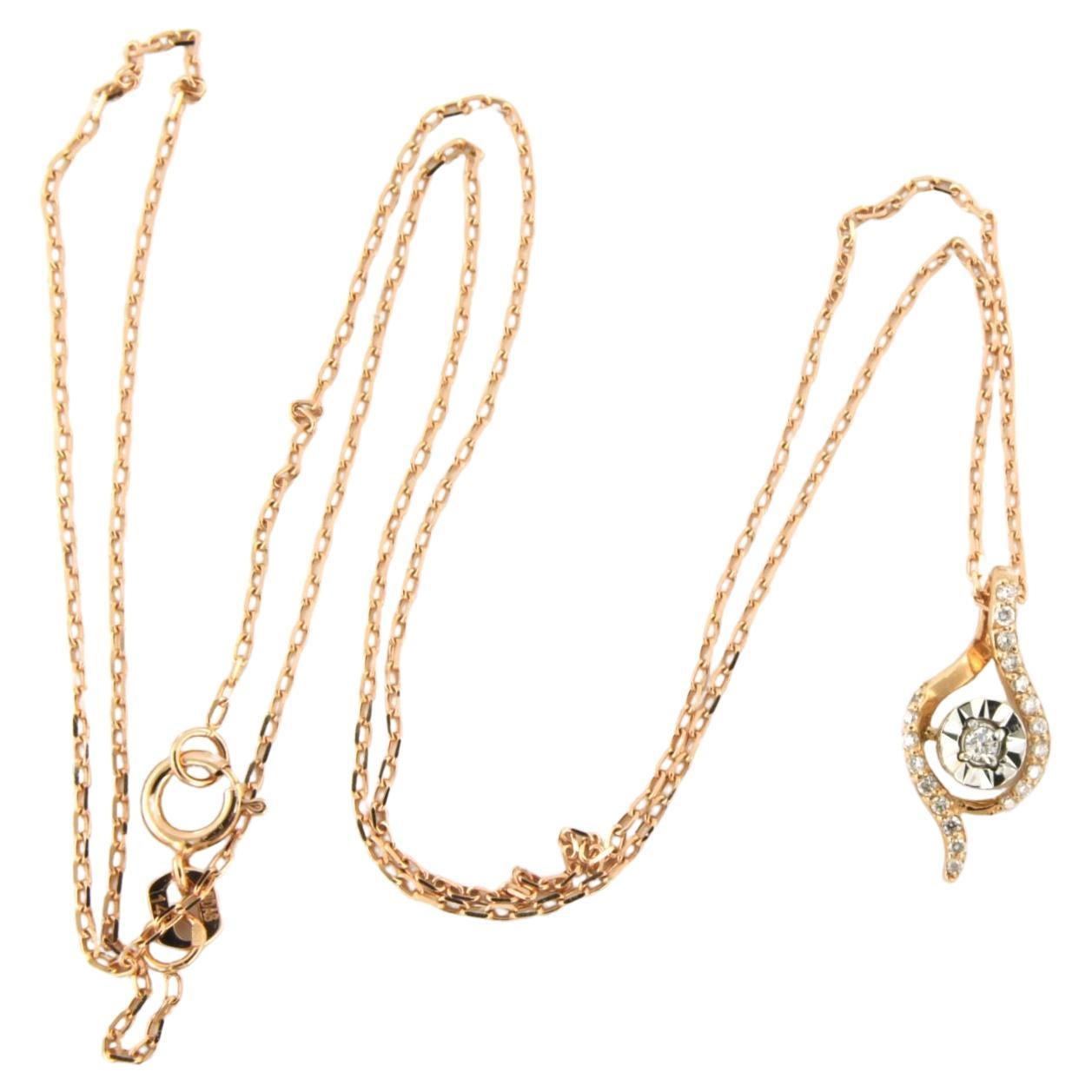 Necklace and pendant set with diamonds 14k bicolour gold For Sale