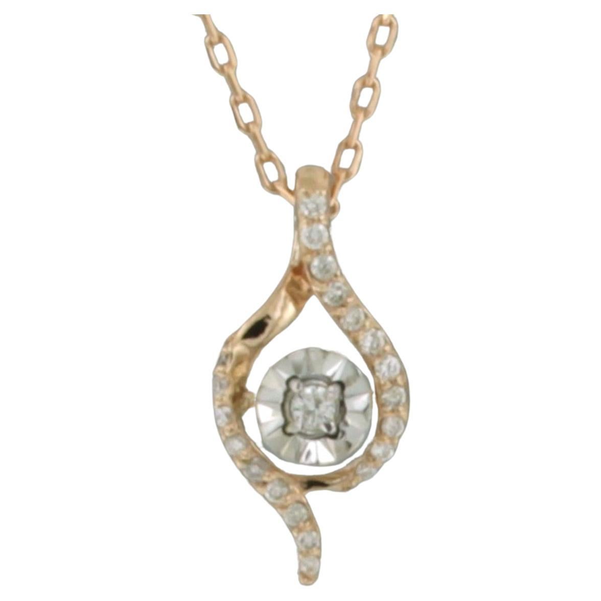 Necklace and pendant set with green onyx and diamonds 14k pink gold For