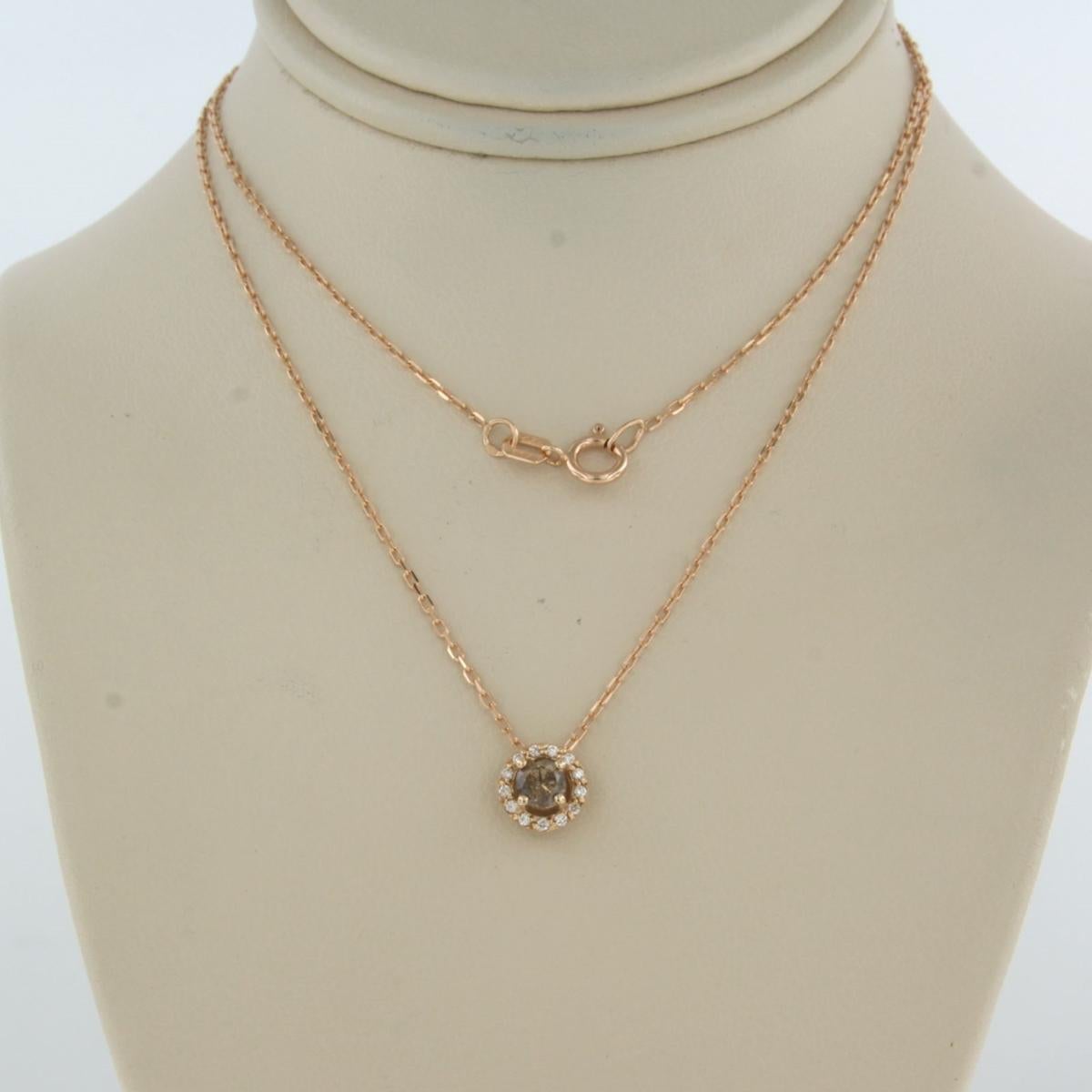 Necklace and pendant set with green onyx and diamonds 14k pink gold For