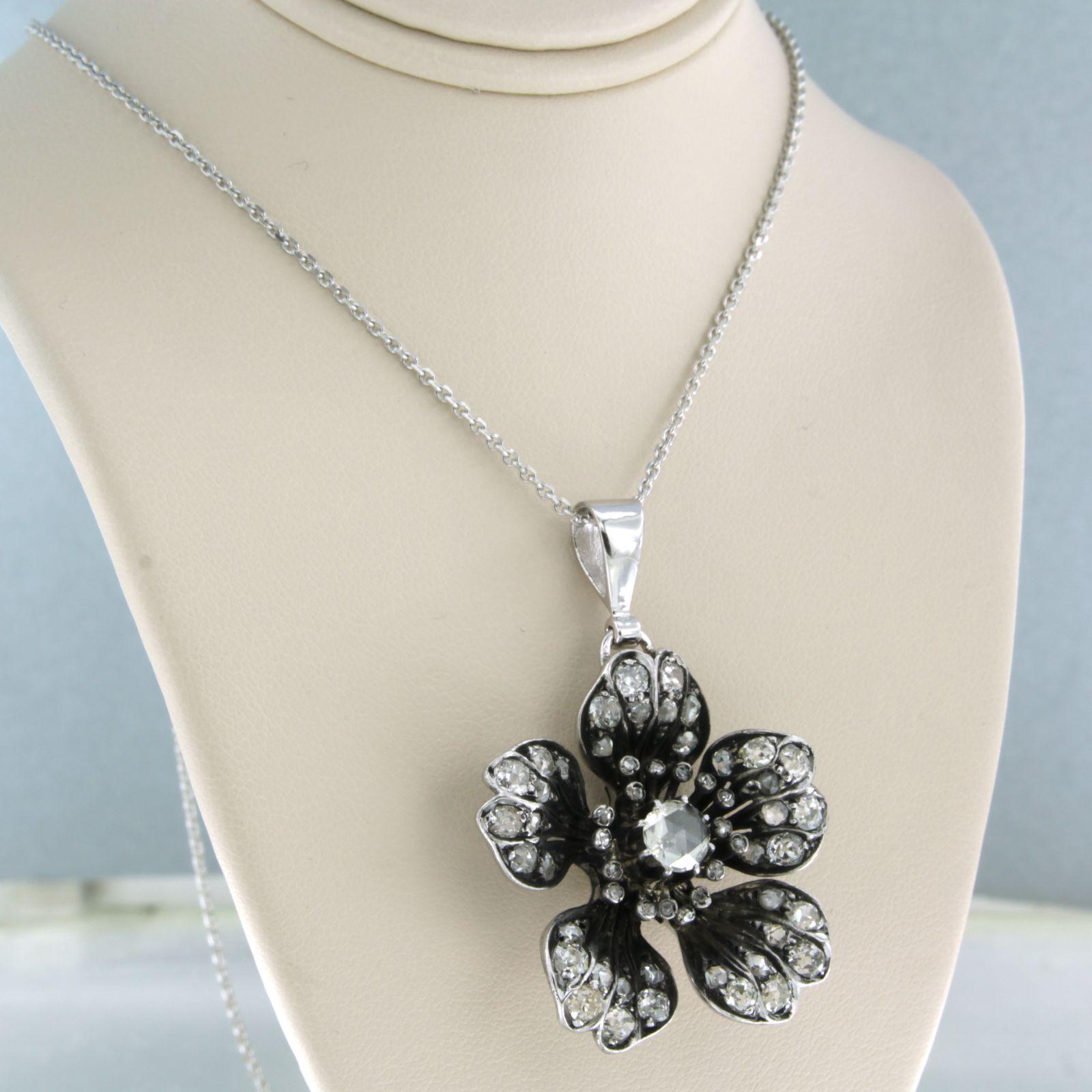 Necklace and pendant set with diamonds 14k white gold and silver For Sale 4