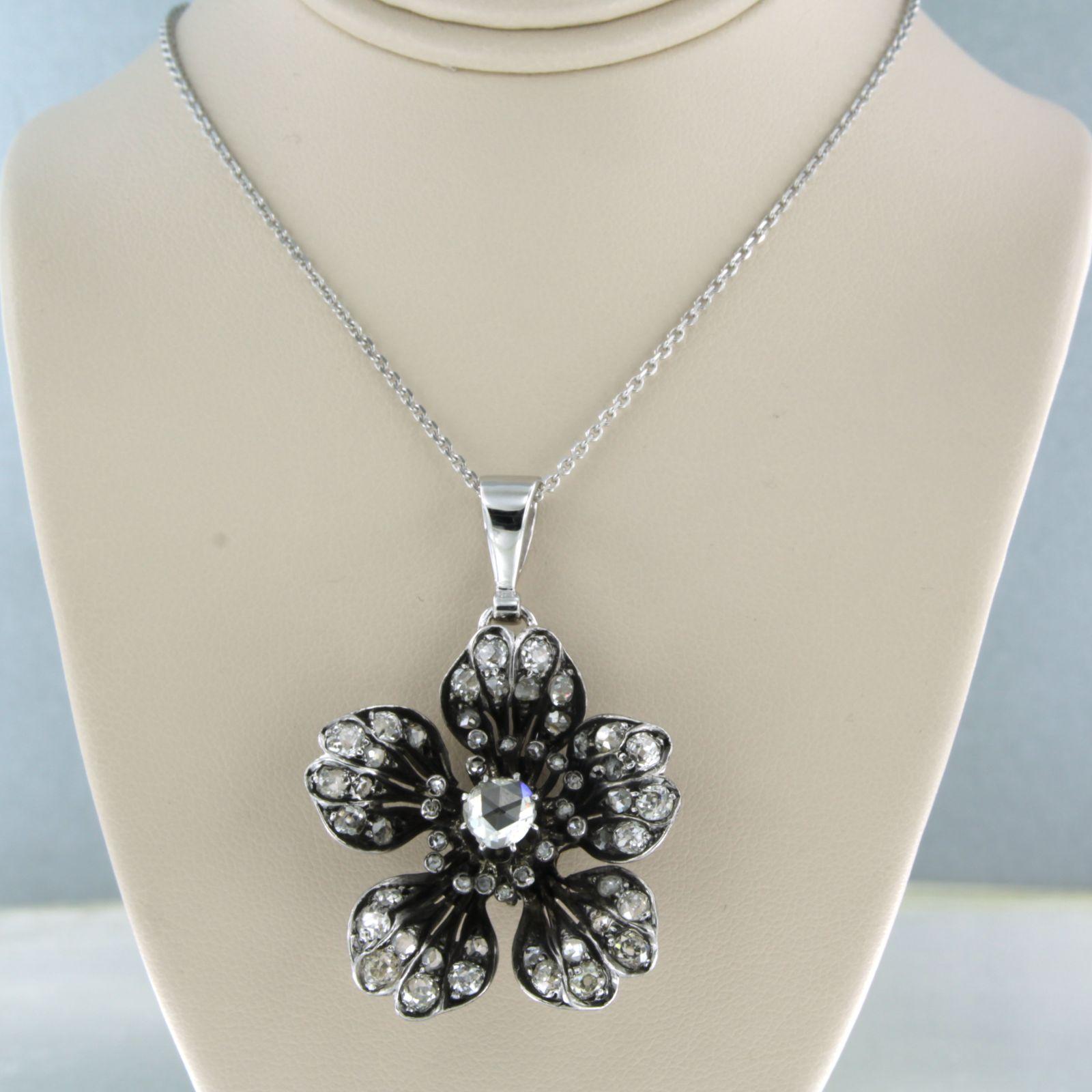 Necklace and pendant set with diamonds 14k white gold and silver For Sale 5