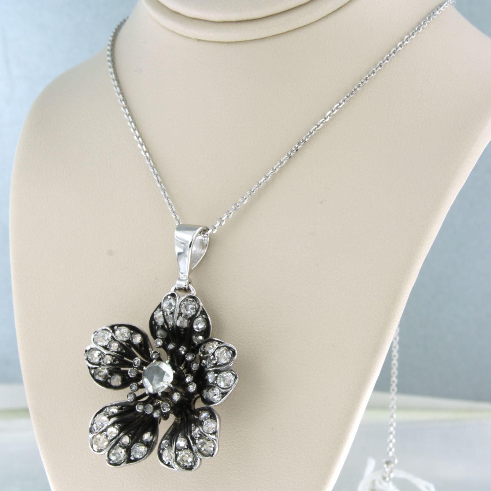 Necklace and pendant set with diamonds 14k white gold and silver For Sale 3
