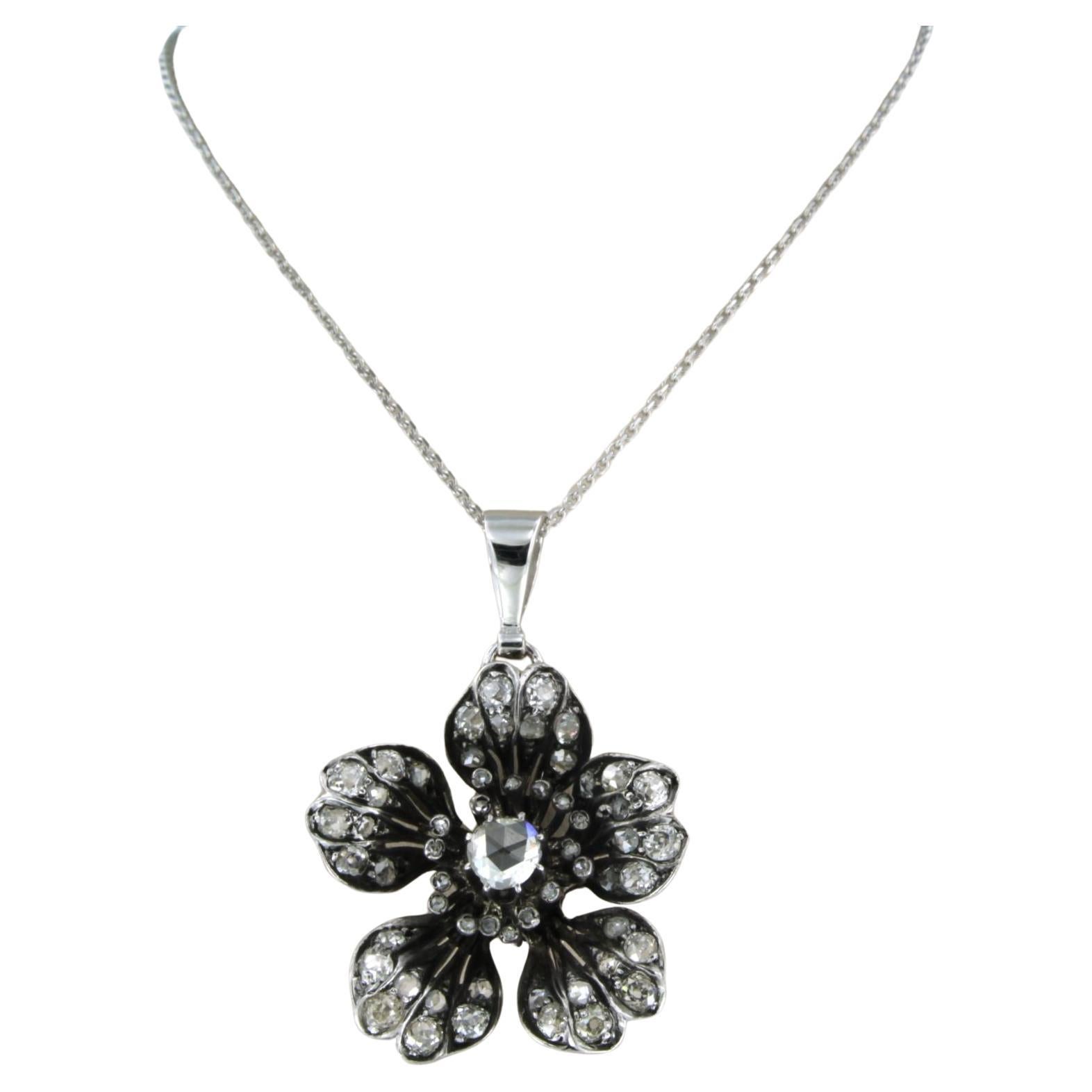 Necklace and pendant set with diamonds 14k white gold and silver For Sale