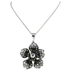 Necklace and pendant set with diamonds 14k white gold and silver