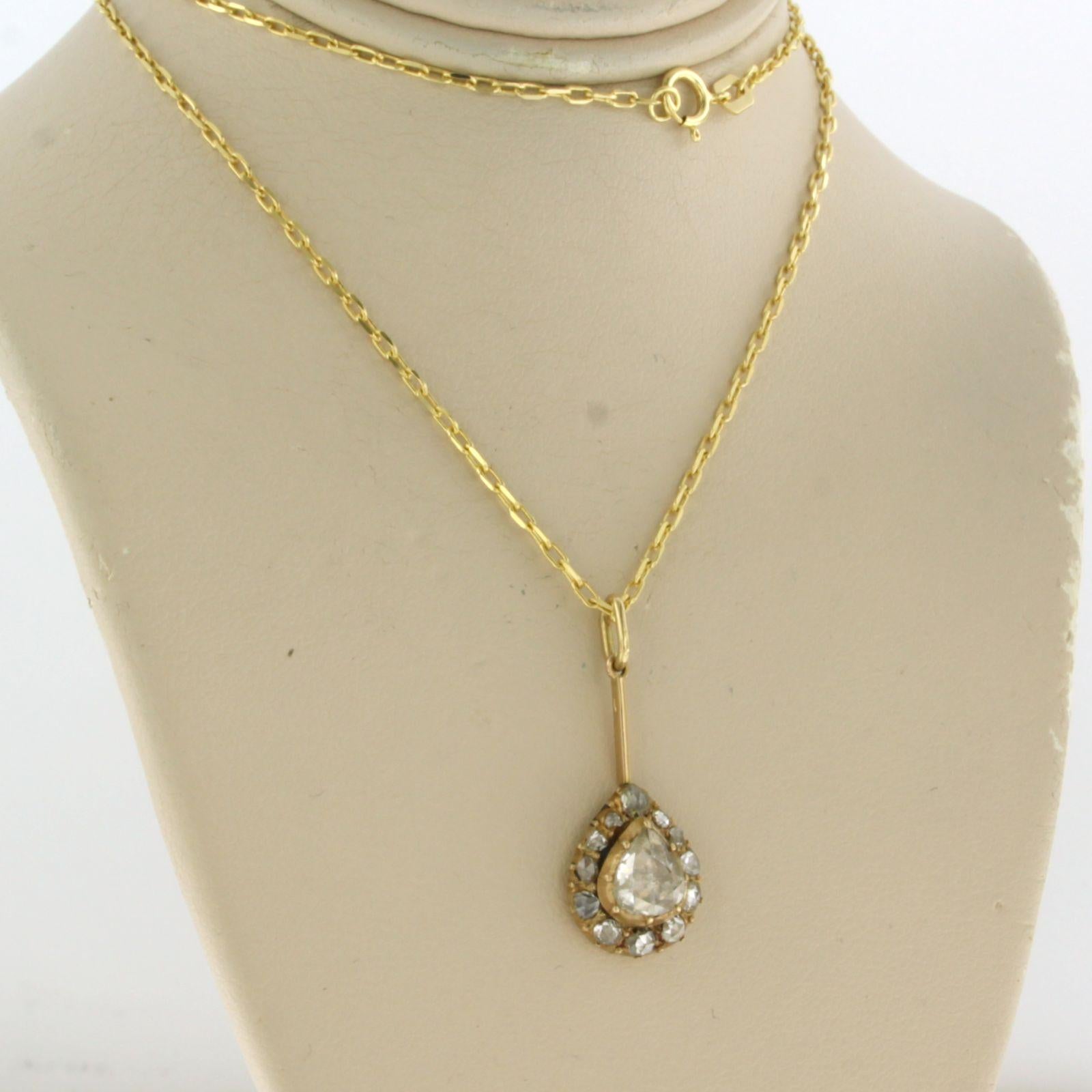 Rose Cut Necklace and pendant set with diamonds 14k yellow gold For Sale