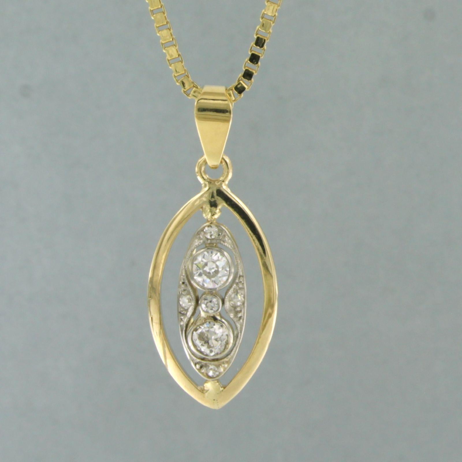Old European Cut Necklace and pendant set with diamonds 14k yellow gold For Sale