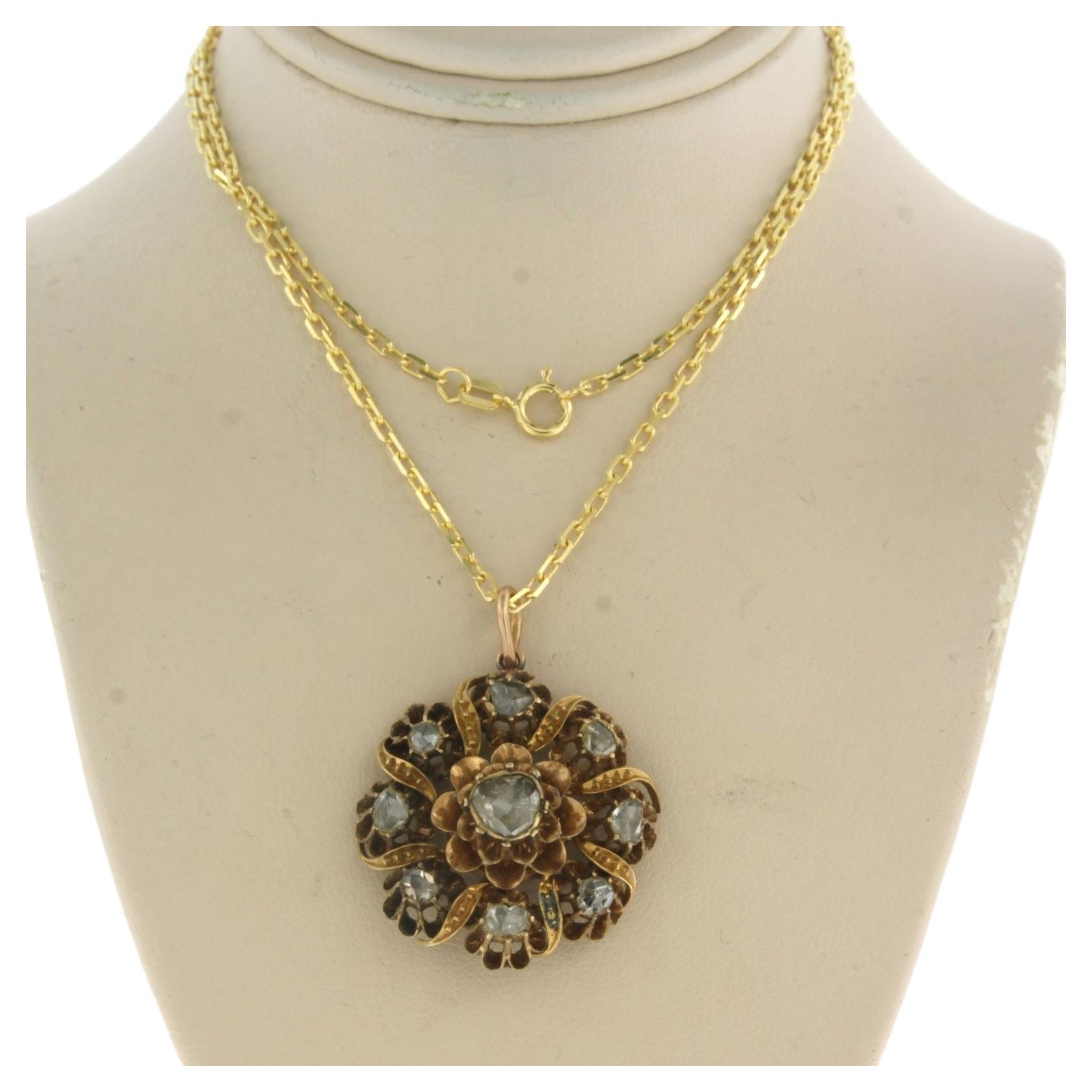 Necklace and pendant set with sapphire and diamonds 14k yellow gold For