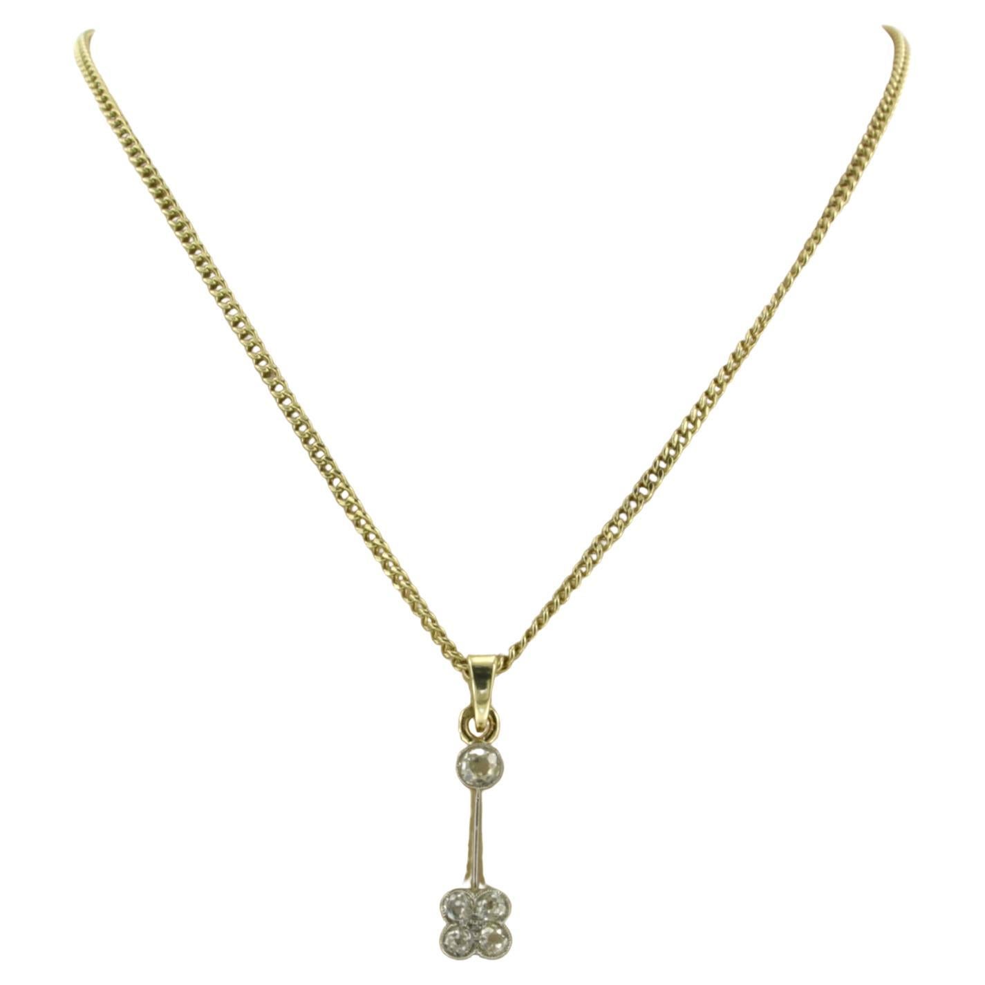 Necklace and pendant set with diamonds 14k yellow gold For Sale