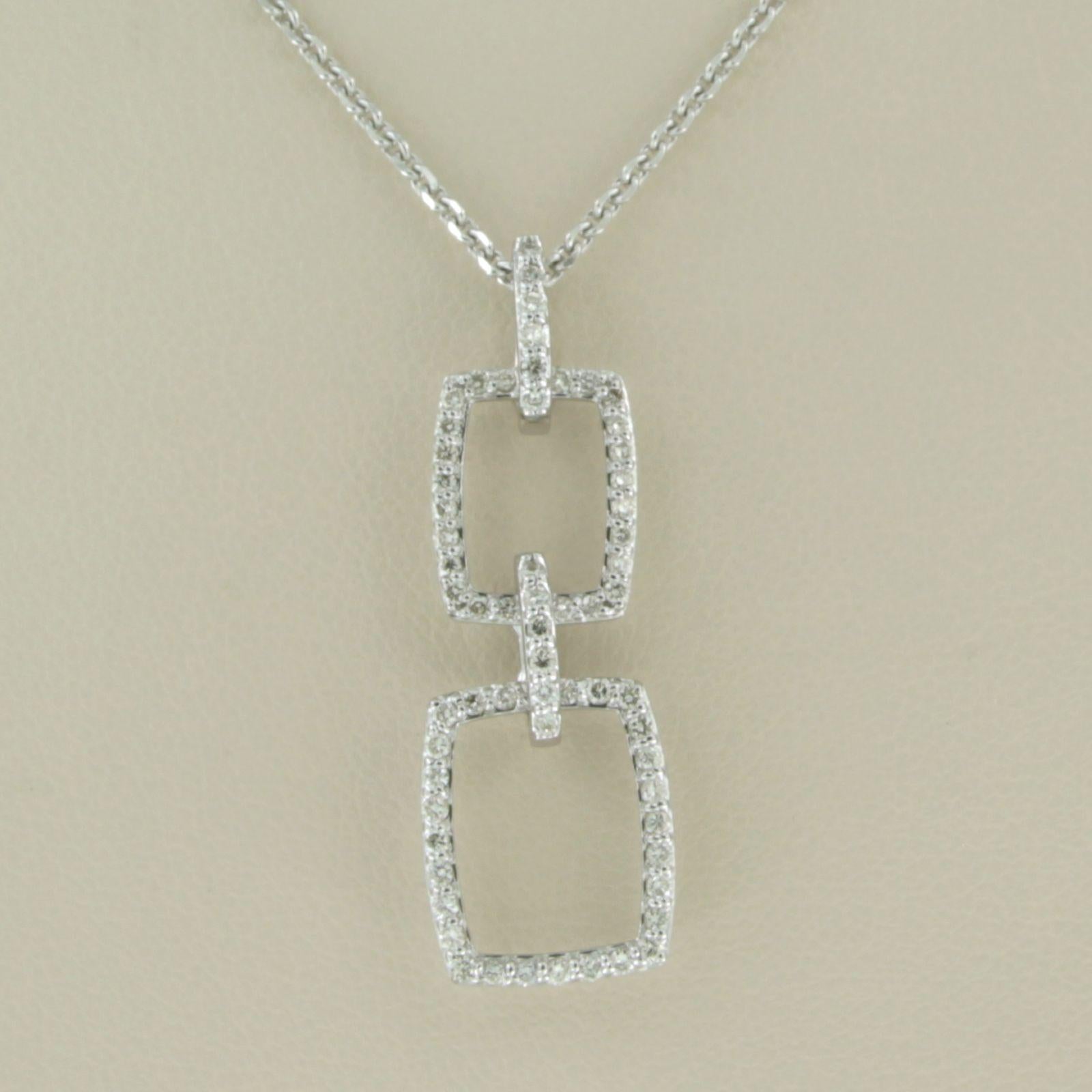 Necklace and pendant set with diamonds 18k white gold 40 cm long In Good Condition For Sale In The Hague, ZH