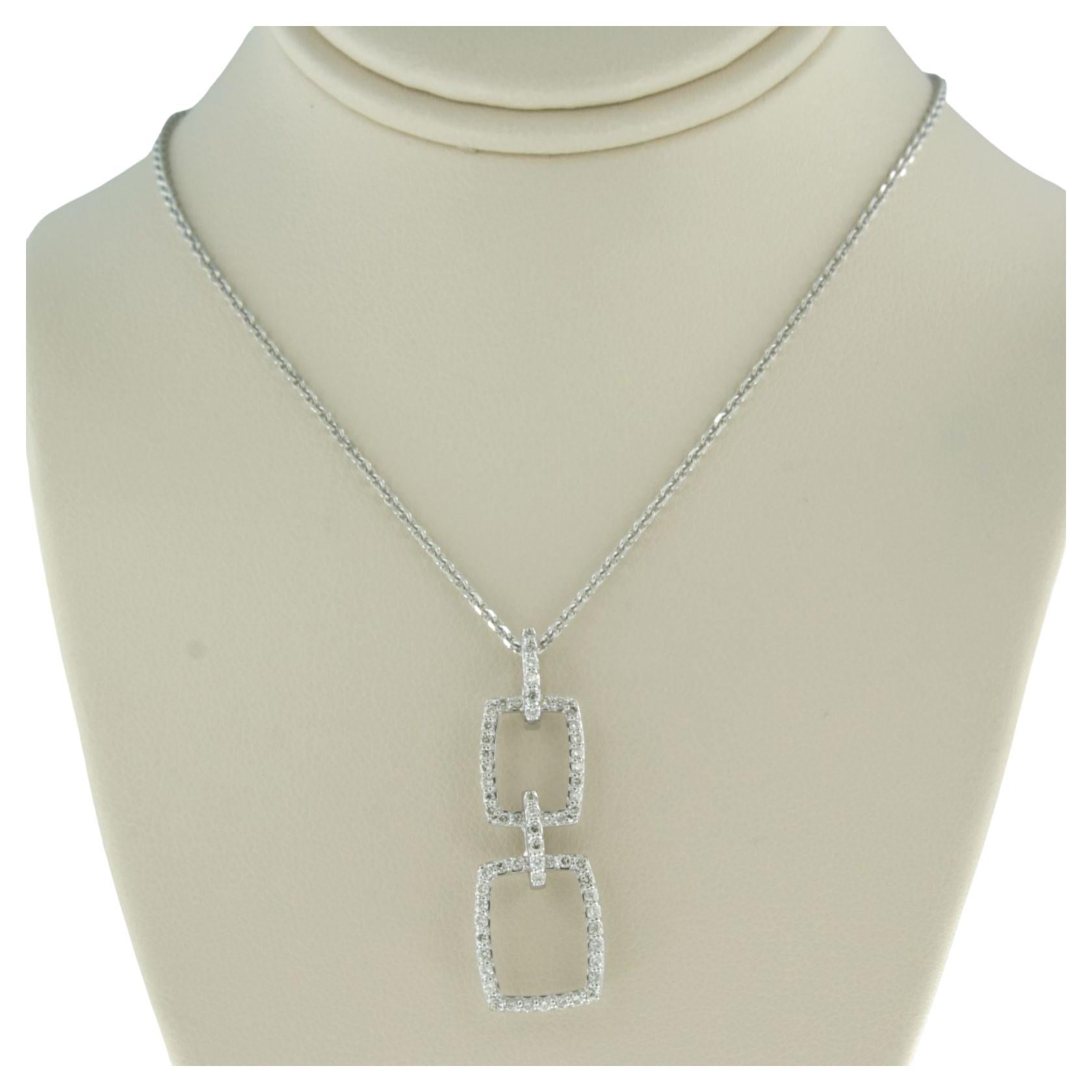 Necklace and pendant set with diamonds 18k white gold 40 cm long For Sale