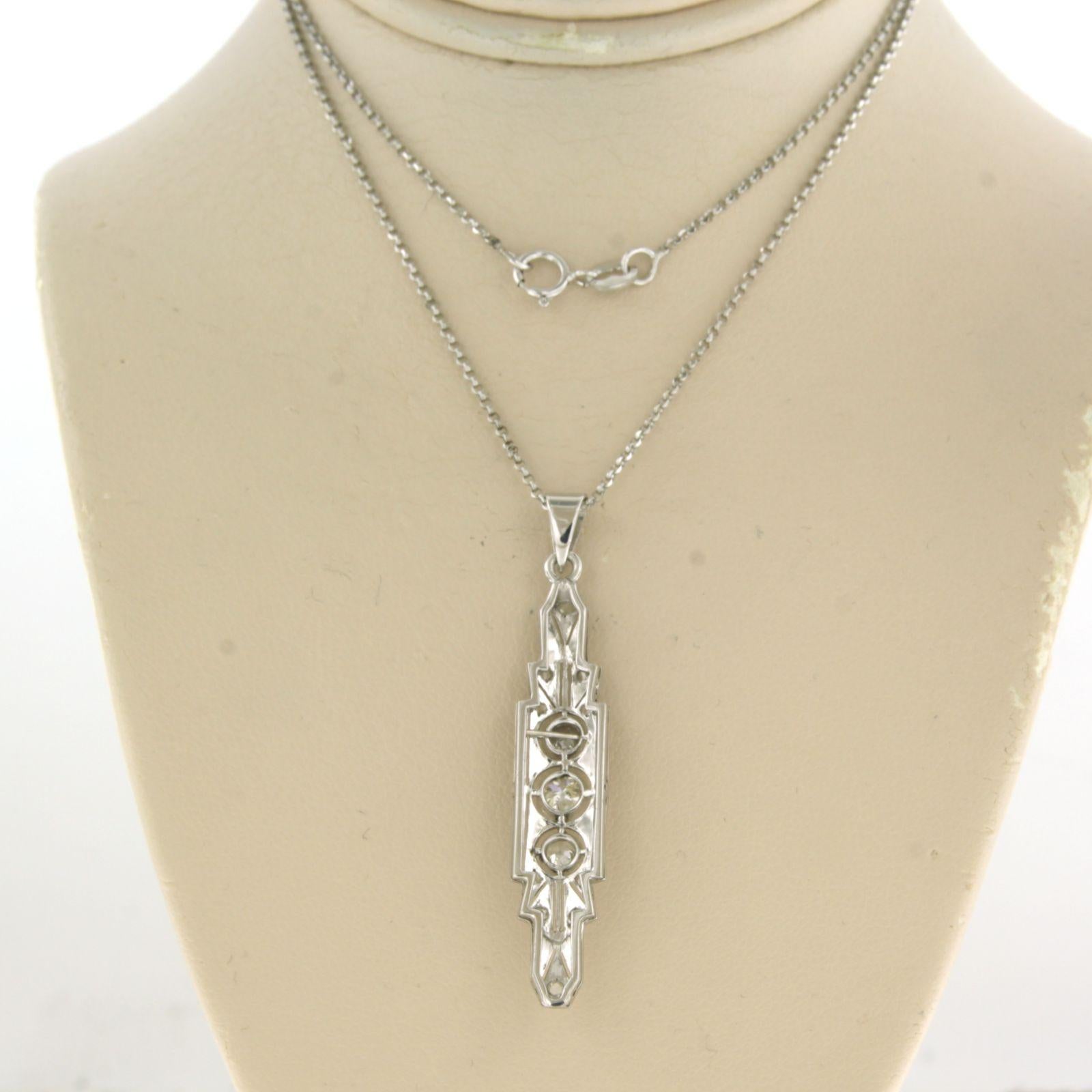 Old Mine Cut Necklace and pendant set with diamonds 18k white gold For Sale