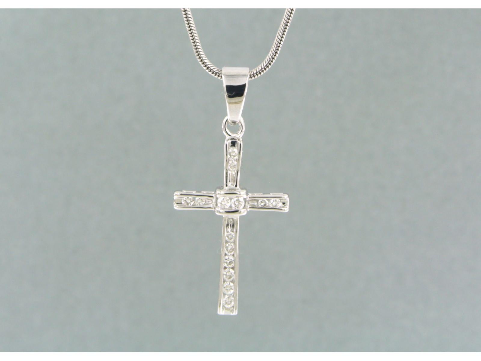Necklace and pendant set with diamonds total 0.20ct - 14k white gold For Sale 2