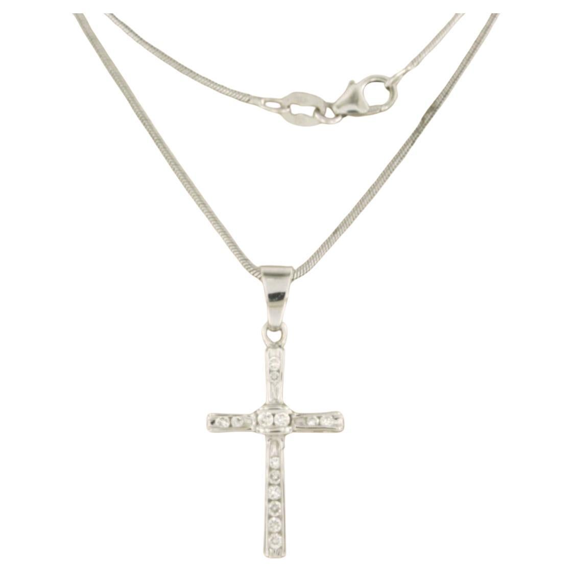 Necklace and pendant set with diamonds total 0.20ct - 14k white gold For Sale