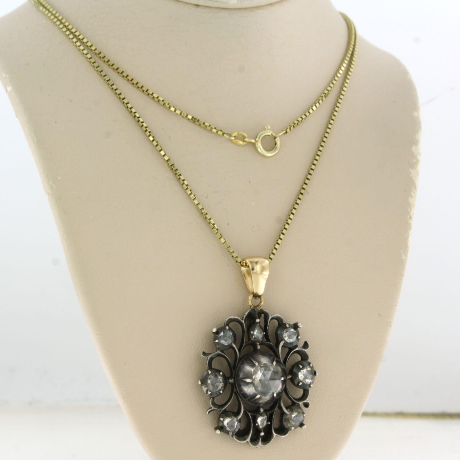 Early Victorian Necklace and pendant set with diamonds up to 1.50ct 14k yellow gold and silver For Sale