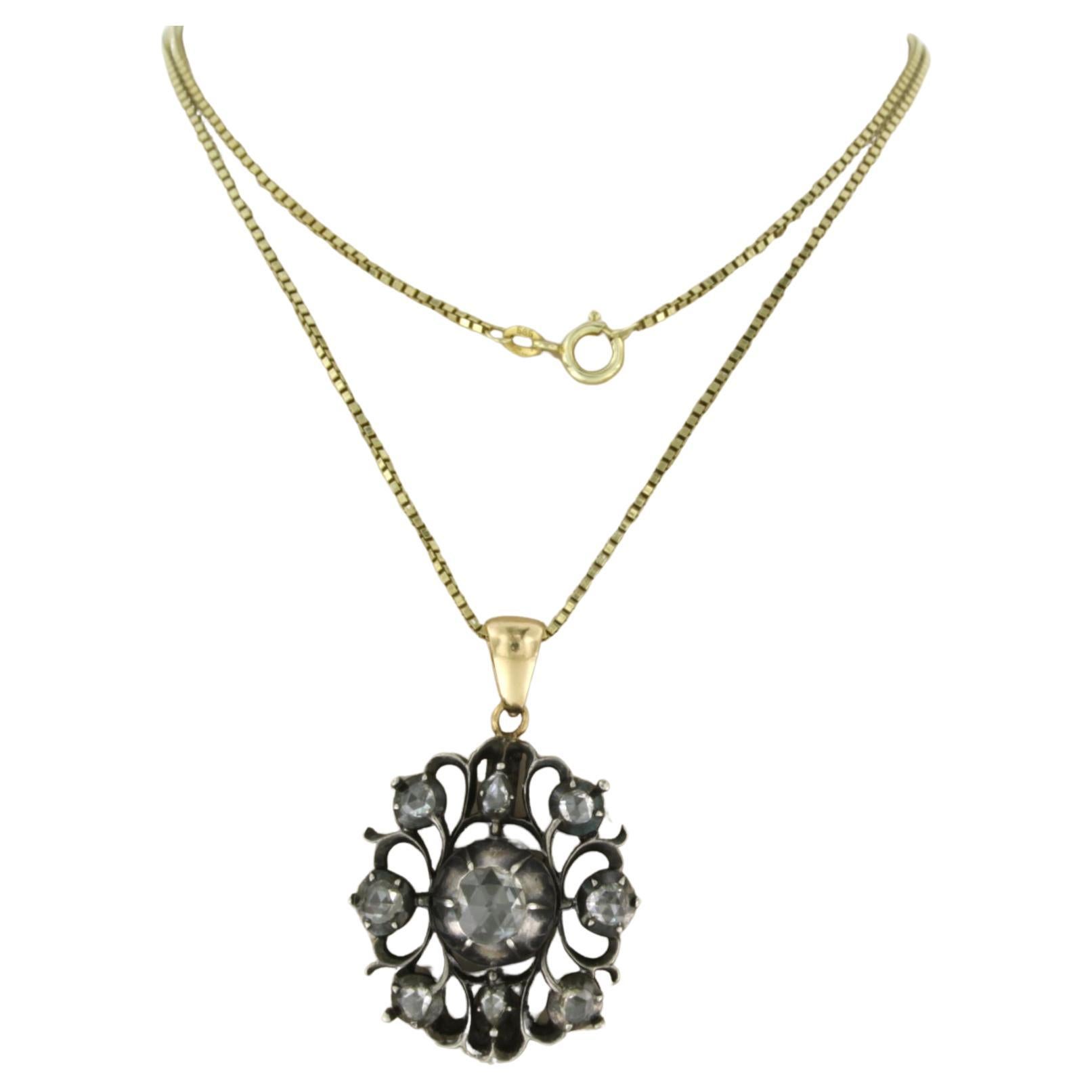 Necklace and pendant set with diamonds up to 1.50ct 14k yellow gold and silver For Sale