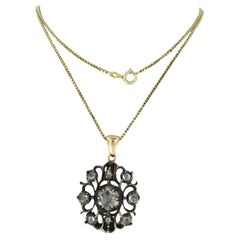 Collana e pendente con diamanti incastonati fino a 1,50 carati in oro giallo 14k e argento