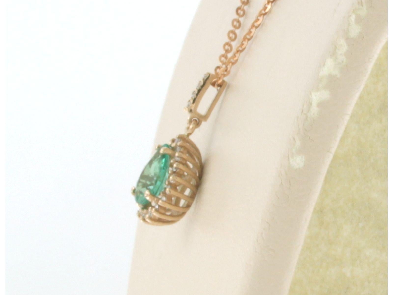 Women's Necklace and pendant set with emerald and diamond 14k pink gold 45 cm long For Sale
