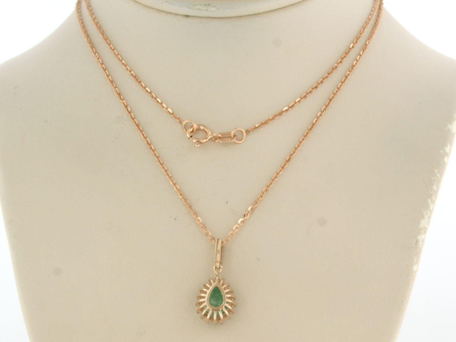 Necklace and pendant set with emerald and diamond 14k pink gold 45 cm long For Sale 1